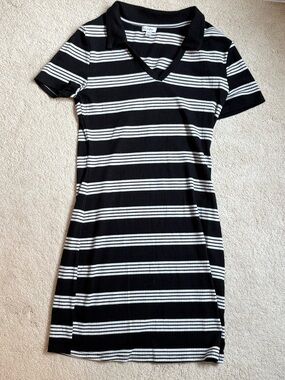 Nordstrom: Love, Fire. Black & White Striped Ribbed Polo-Neck Ribbed Dress